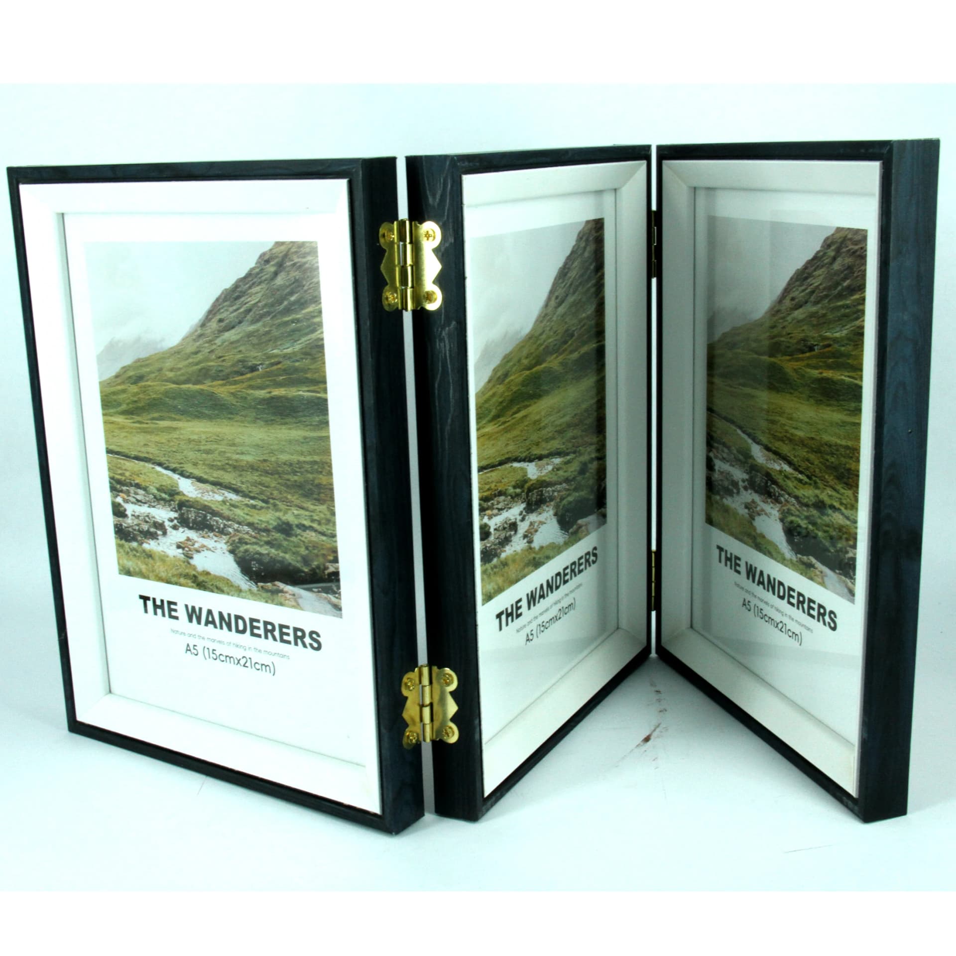 Triple foldable black photo frame, 15×21 cm