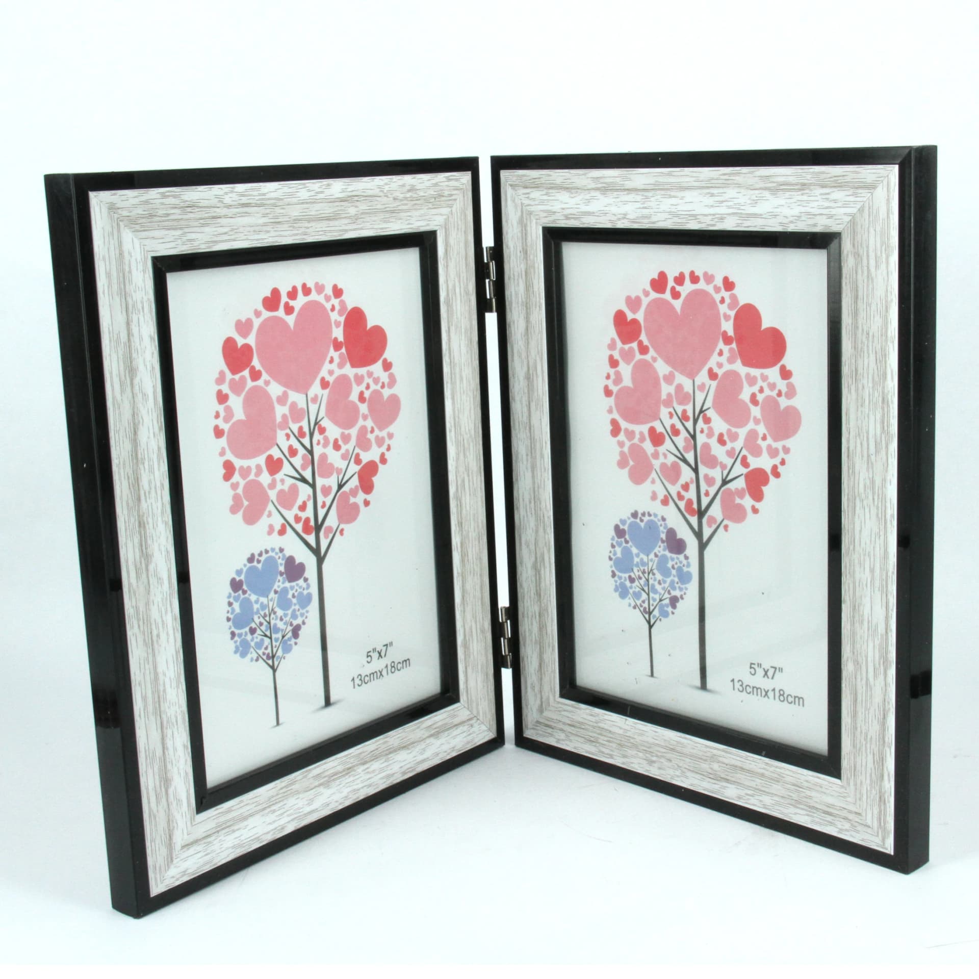 Double Black Photo Frame with Decorative Flowers, 13×18 cm