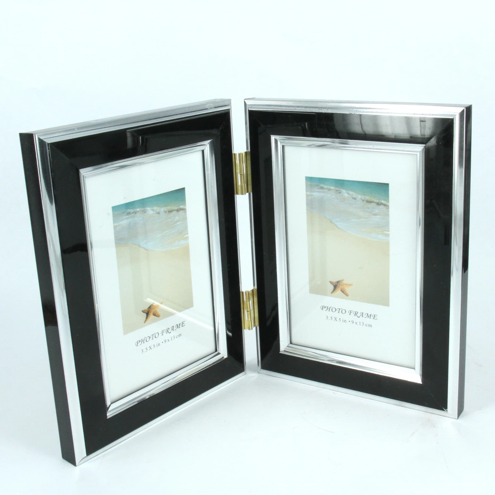 Double foldable black photo frame, 13×18 cm