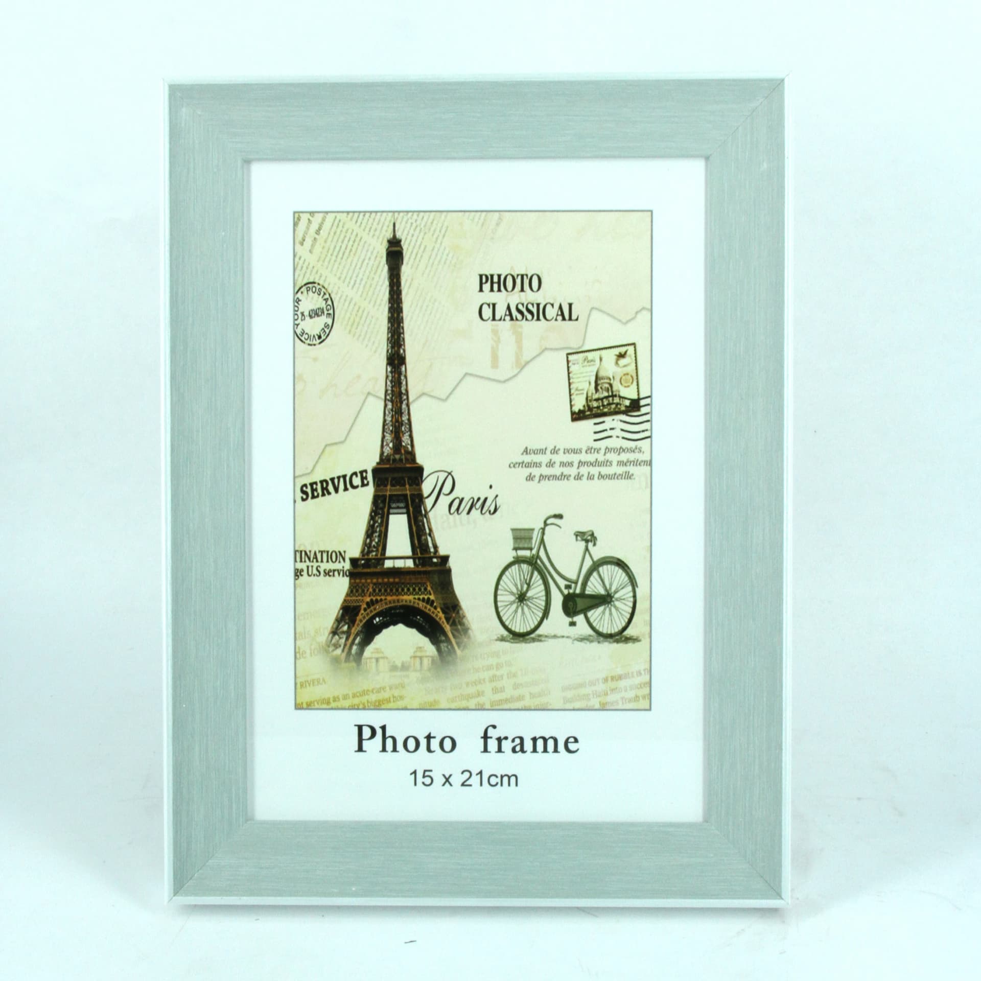 Ramă foto gri deschis cu passepartout, 15×21 cm