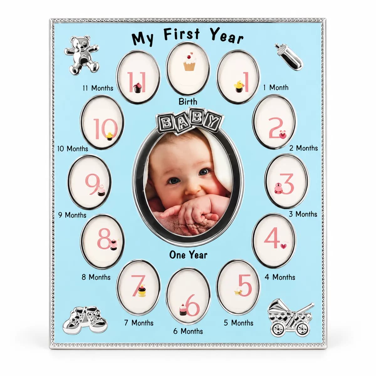 Baby frame "First year" with 12 monthly pictures