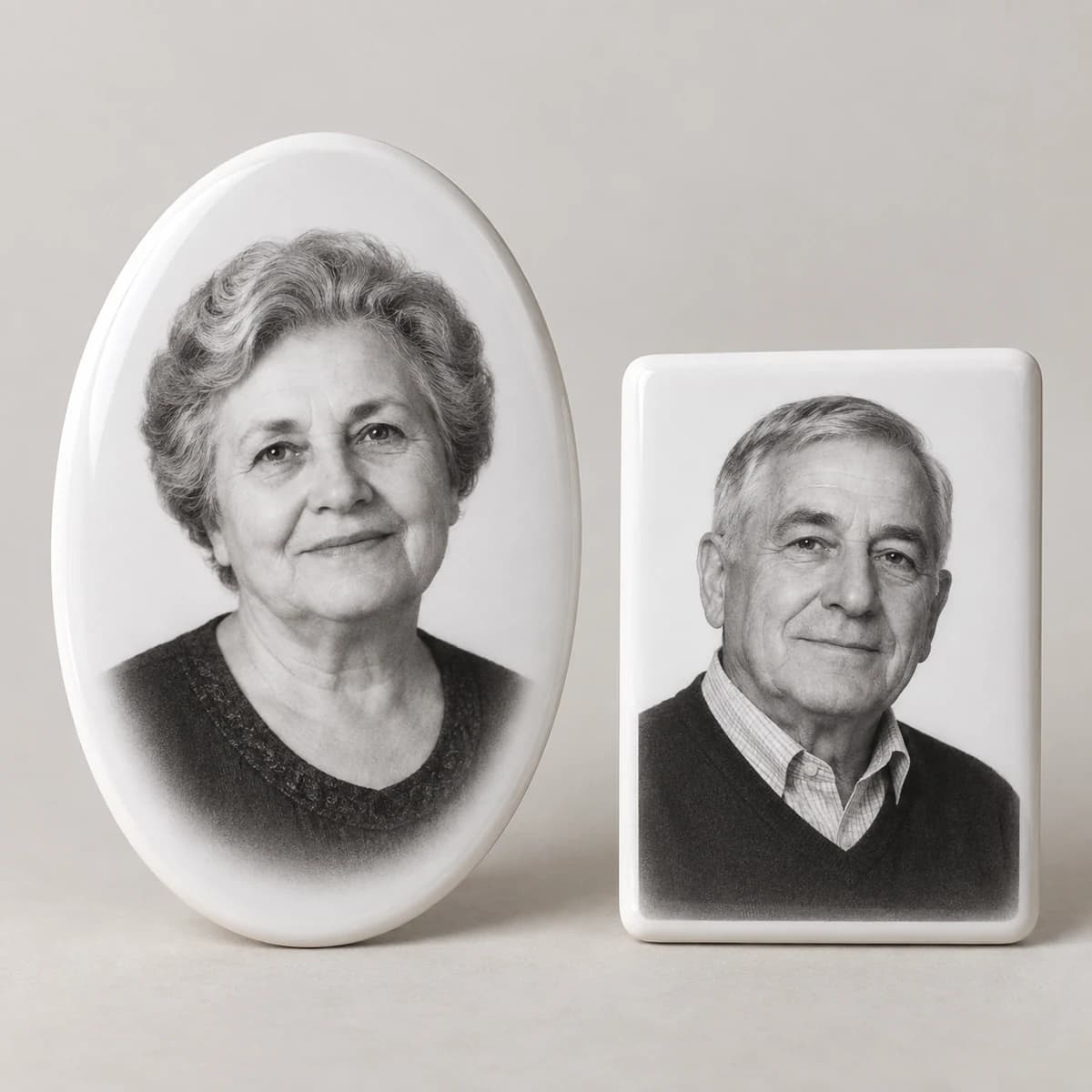 Memorial photos on porcelain and ceramic