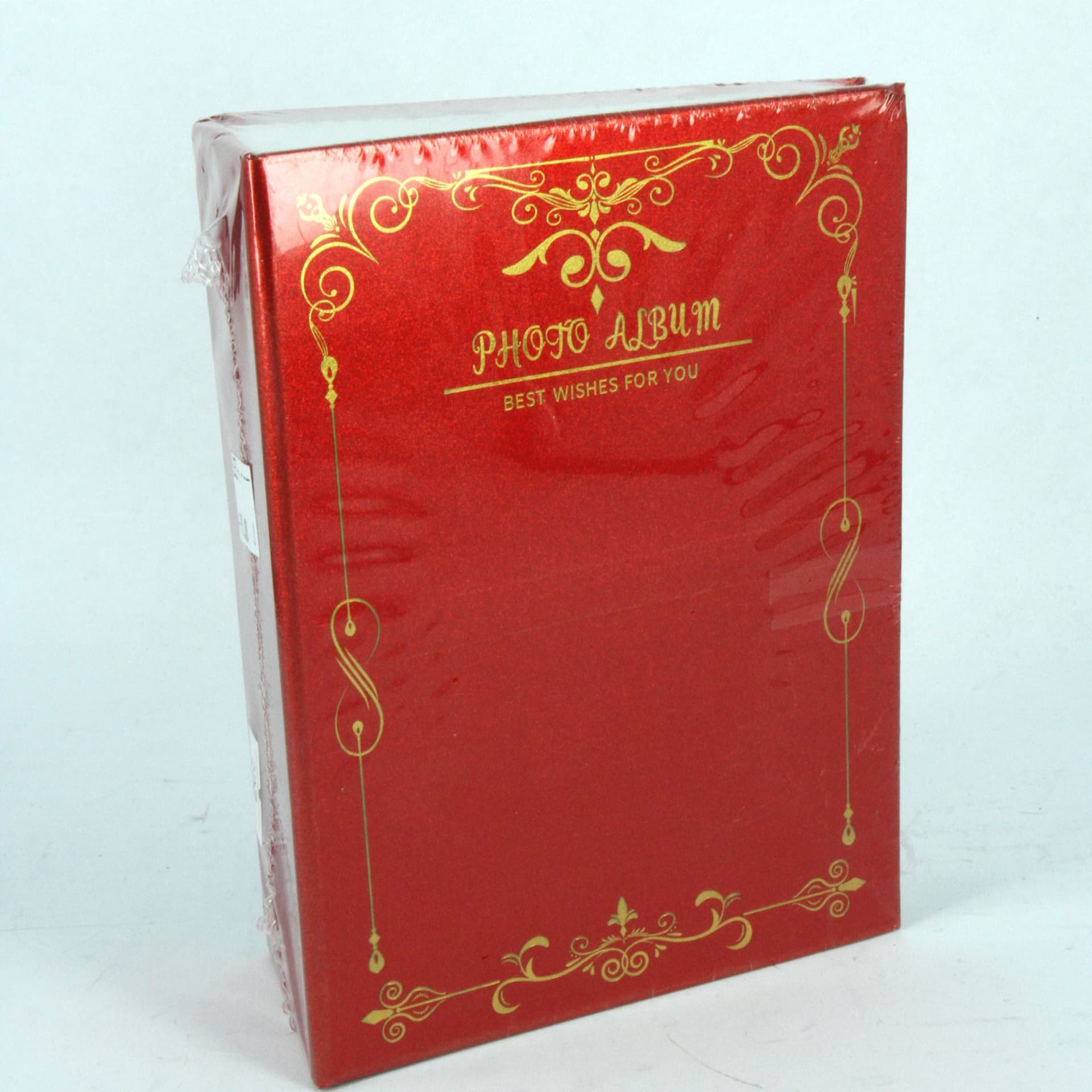 Red photo album with gold border, 100 photos 10×15 cm