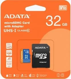 32 GB ADATA microSDHC card with SD adapter